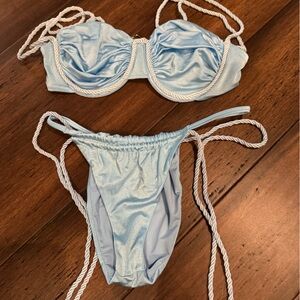 Light Blue Bikini Set with Rope Straps
